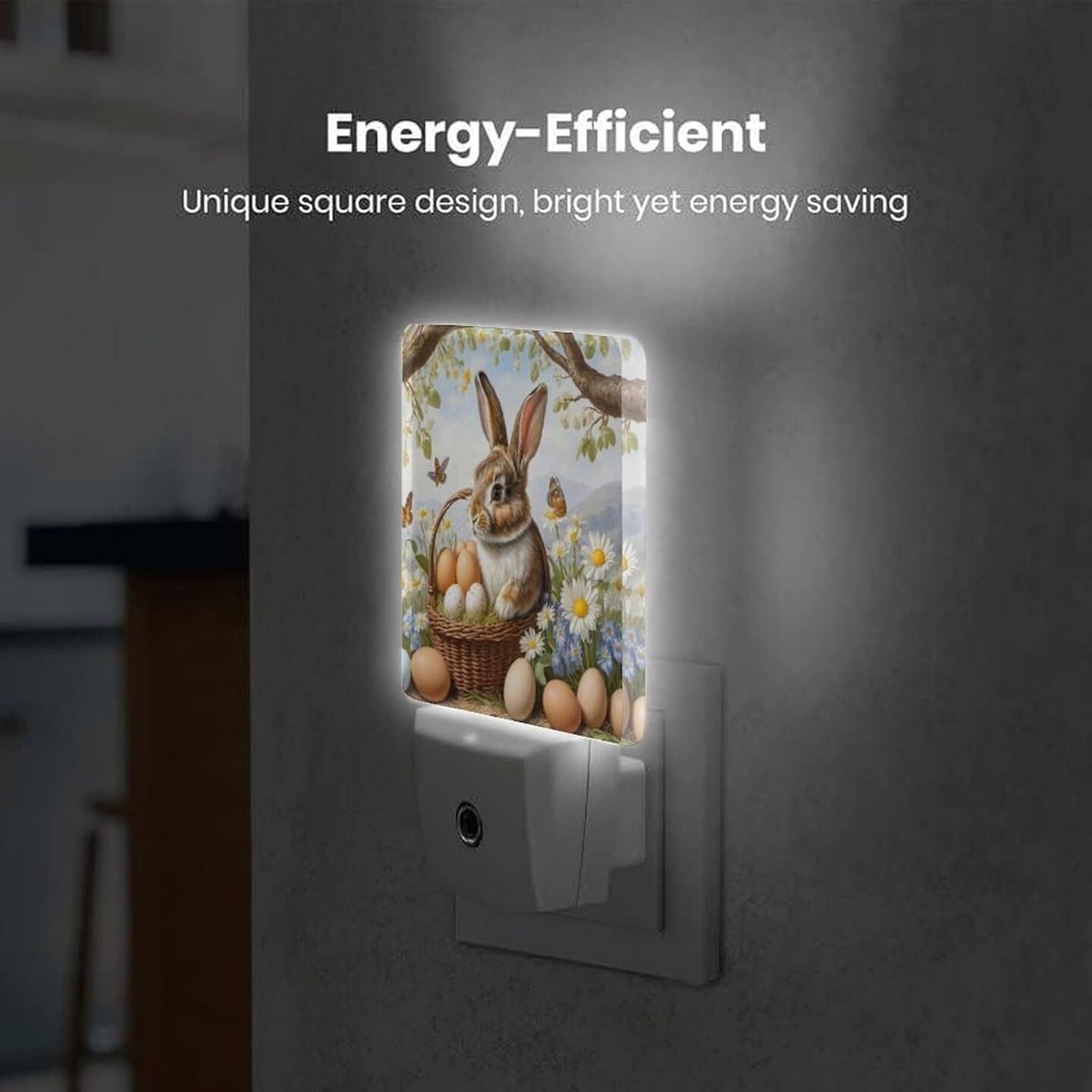 Easter Night Light Plug-in,Rabbit and Eggs Dusk to Dawn Smart Sensor Led Nightlight for Bedroom Bathroom Kitchen Hallway Stairs Energy Efficient Decor Desk Lamp