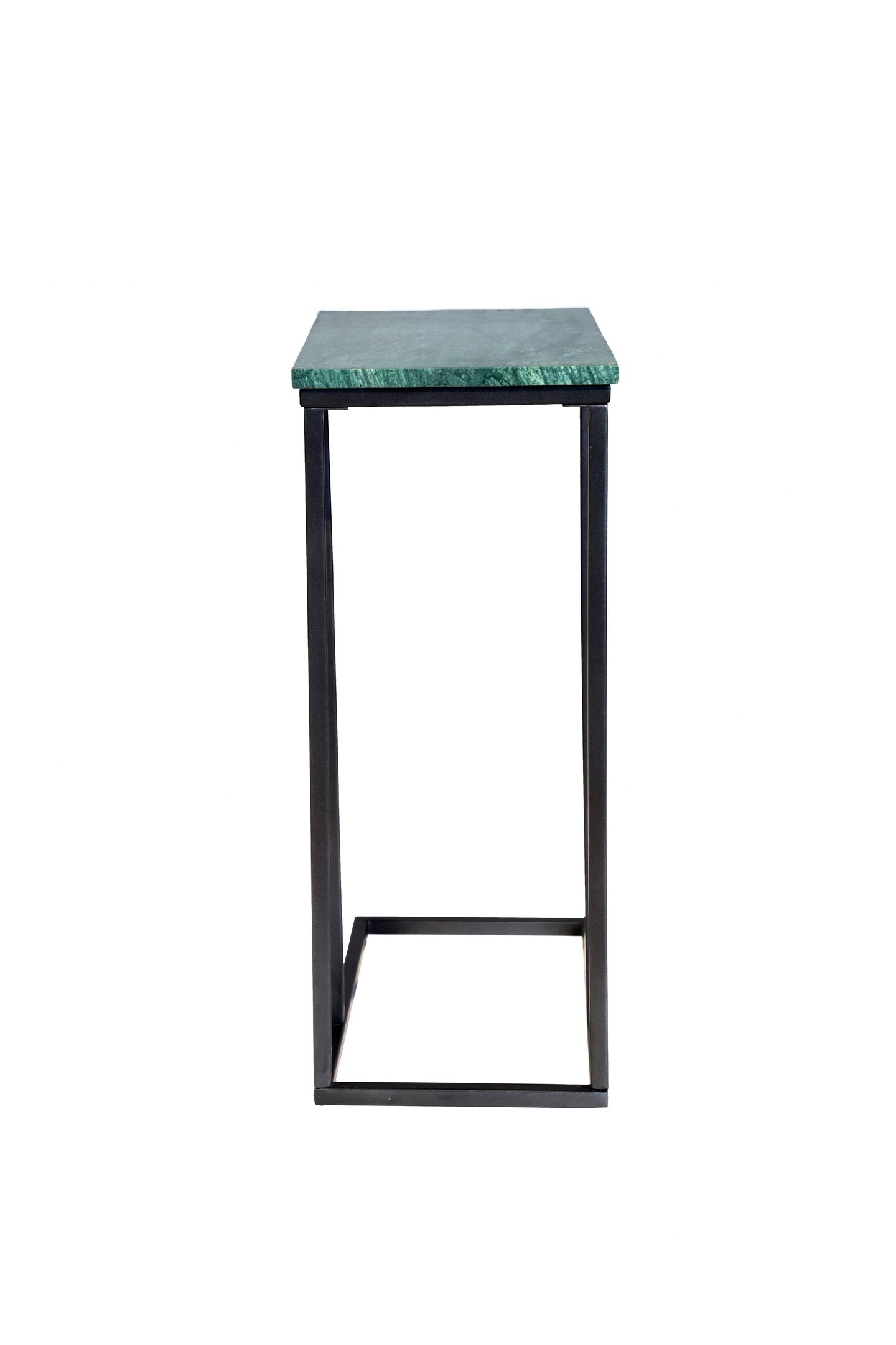 Green Marble &#x22;C&#x22; Table With Grey Metal Frame-24 Inch Height