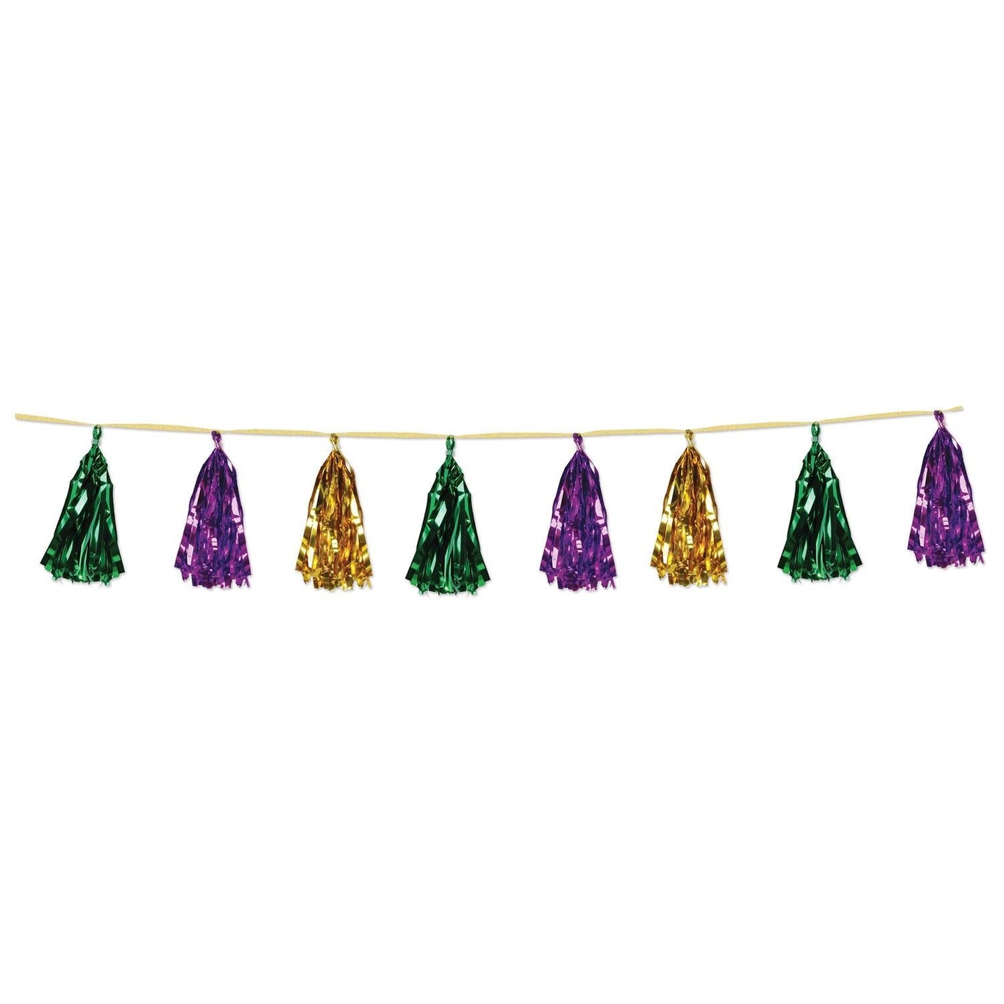 12 Pack Bulk Mardi Gras Metallic Tassel Garland - gold - green - purple