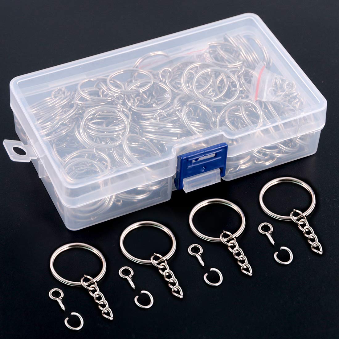 450Pcs 1&#x22; 25mm Sliver Key Chain Rings Kit, Including 150Pcs Keychain Rings with Chain and 150Pcs Jump Ring with 150Pcs Screw Eye Pins Bulk for Jewelry Findings Making (Sliver)