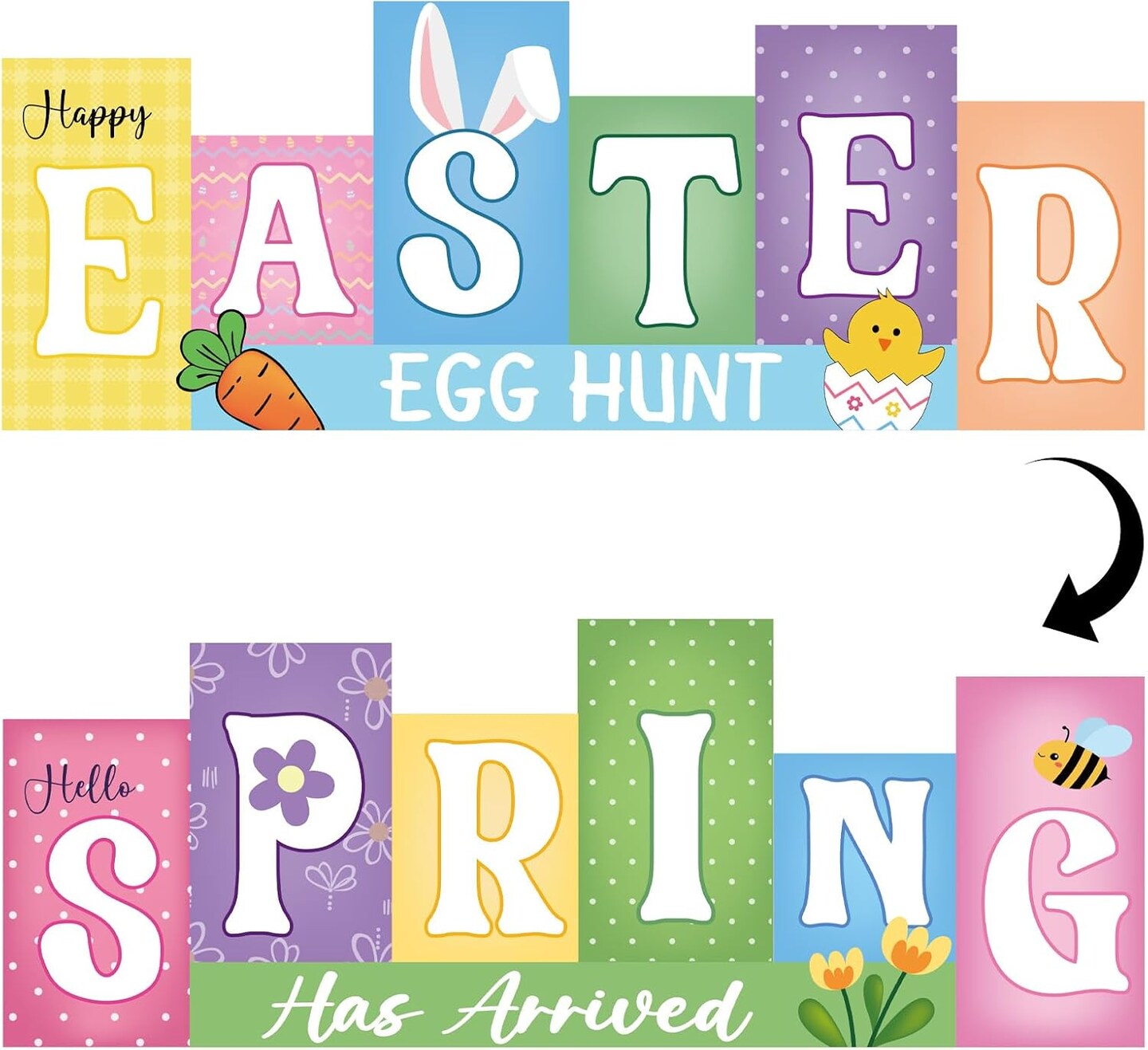 Easter Decorations Wooden Table Sign Spring Decorations Reversible Tabletop Decor Rustic Double-sided