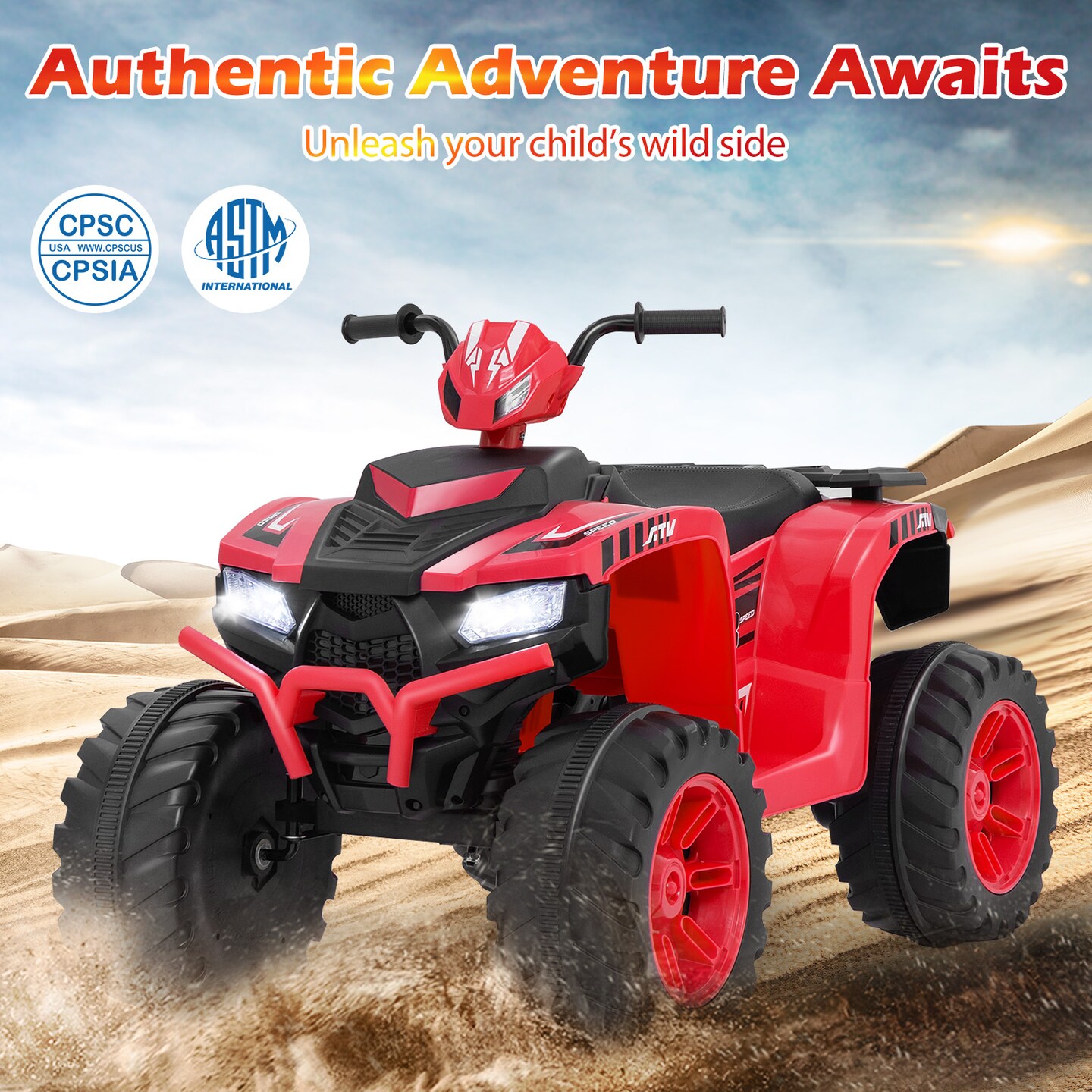 Red 24V Electric Ride-On ATV for Kids with Wireless Connection, 3-8 Years Old