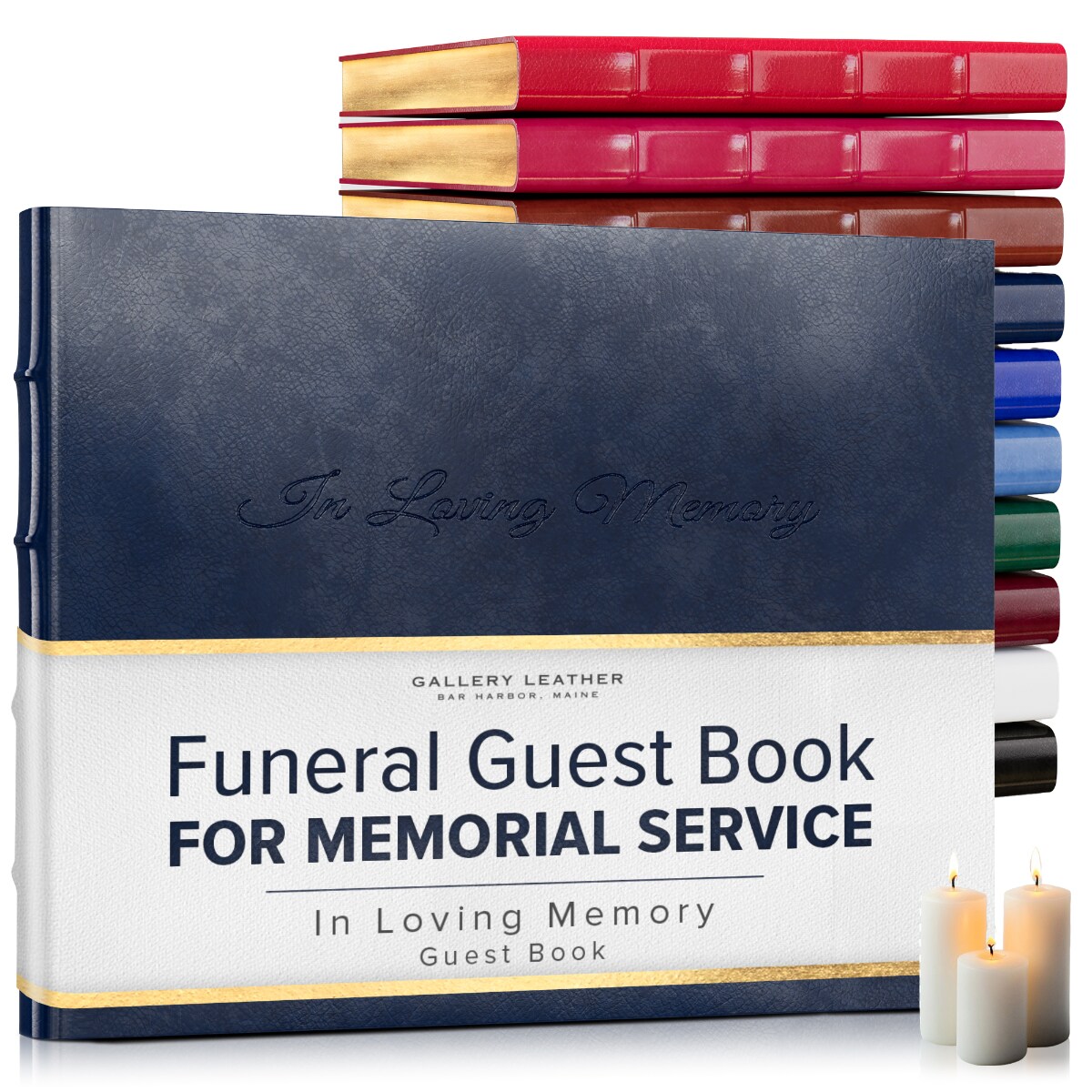 Gallery Leather Guest Book Funeral, In Loving Memory, Memorial, 192 Lined Pages, Bonded Leather, Hardcover