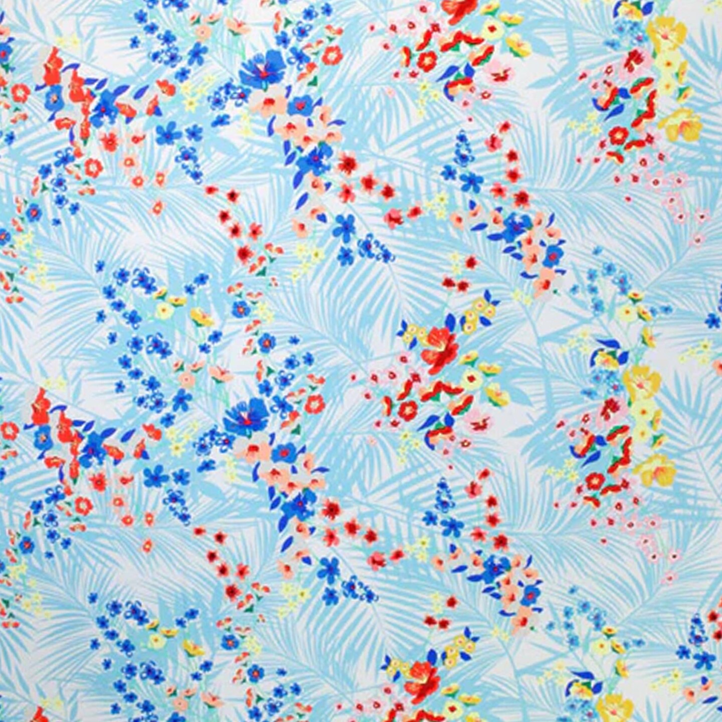 Autumn Palms and Pretty Flowers Stretch Spandex Fabric