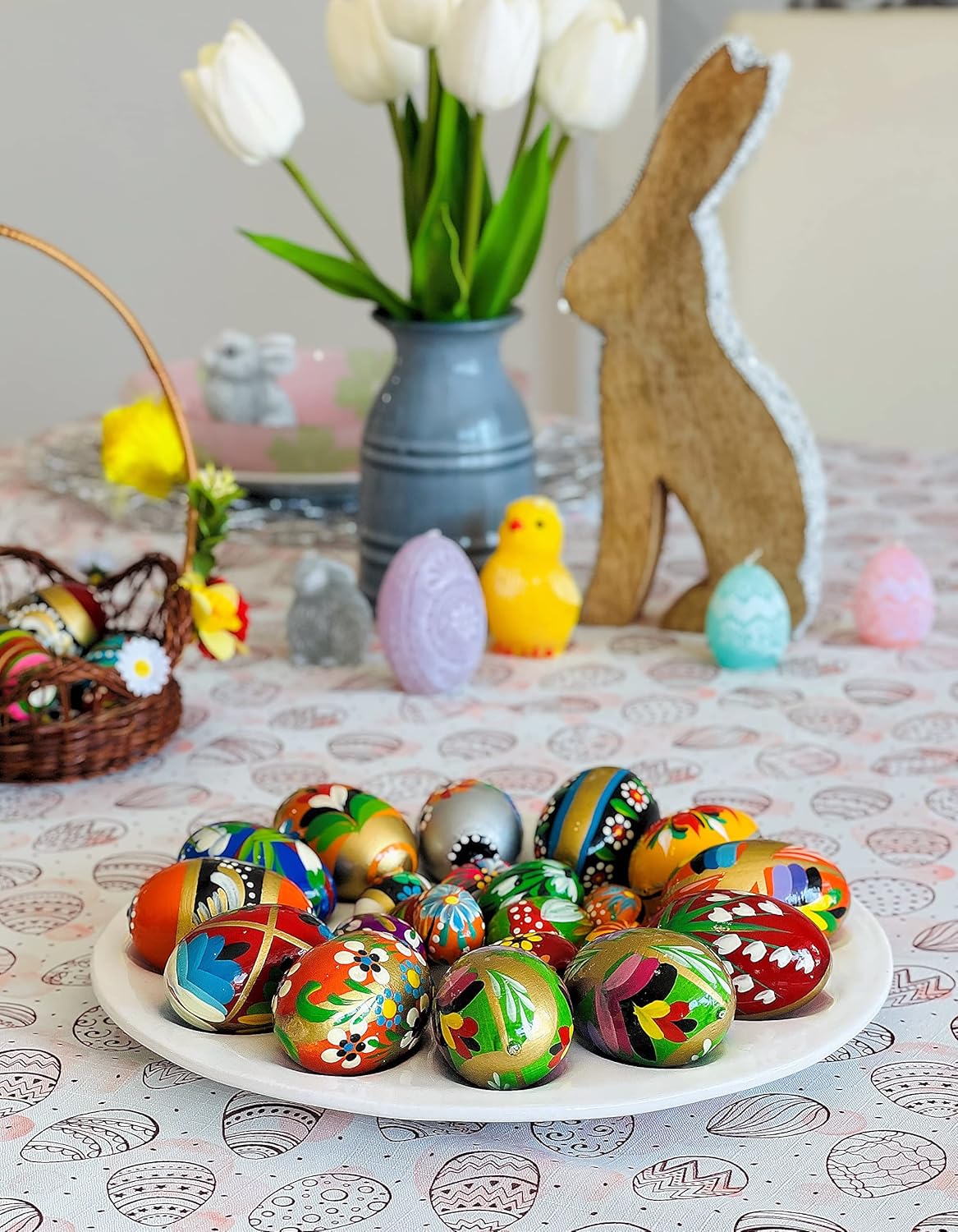 Polish Easter Handpainted Wooden Eggs (Pisanki) Decorative Eggs for Easter Set of 6 Medium Eggs