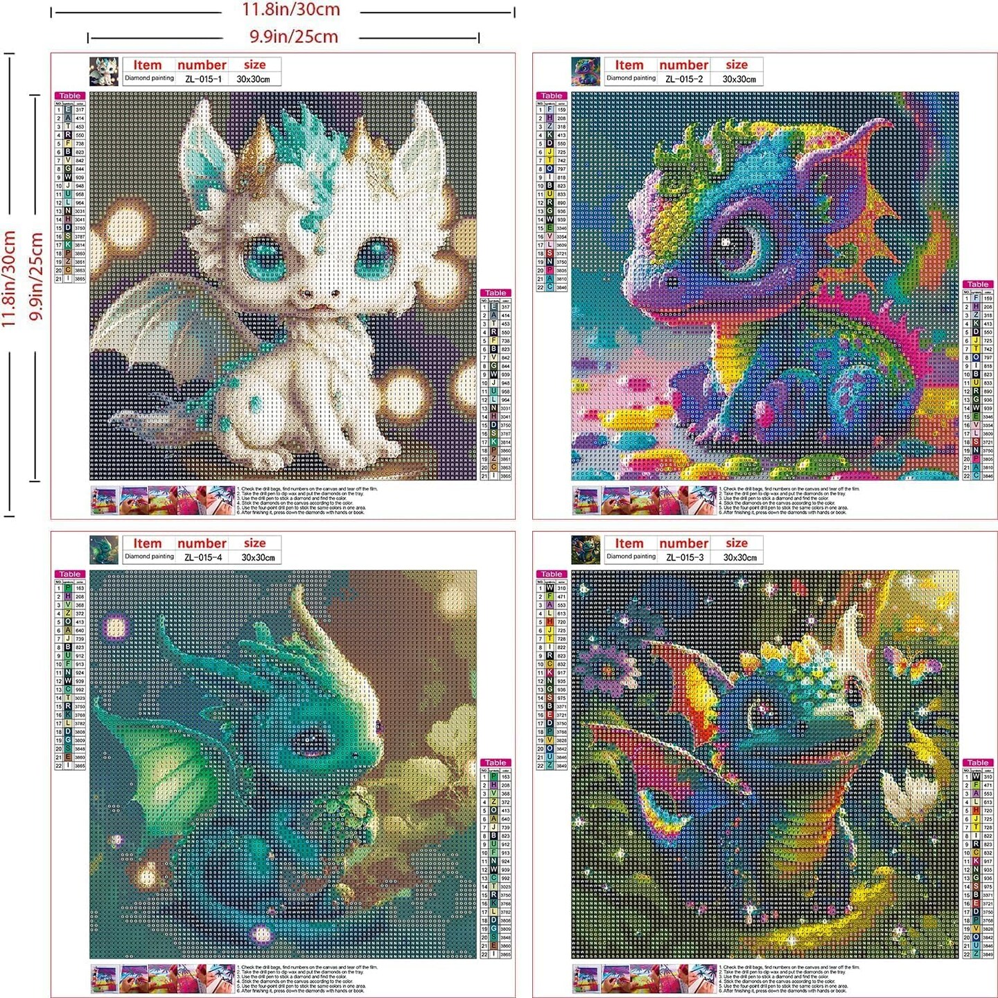 Diamond Painting Kits for Adults - 4 Pack Dragon Zodiac DIY 5D Diamond Art Kits Full Drill Diamond Dots