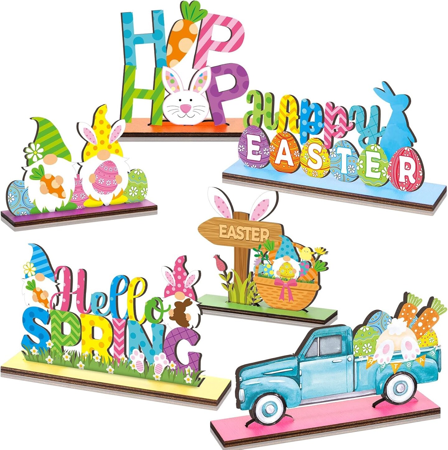6 Pcs Easter Table Decorations Spring Wooden Table Centerpieces Signs ...