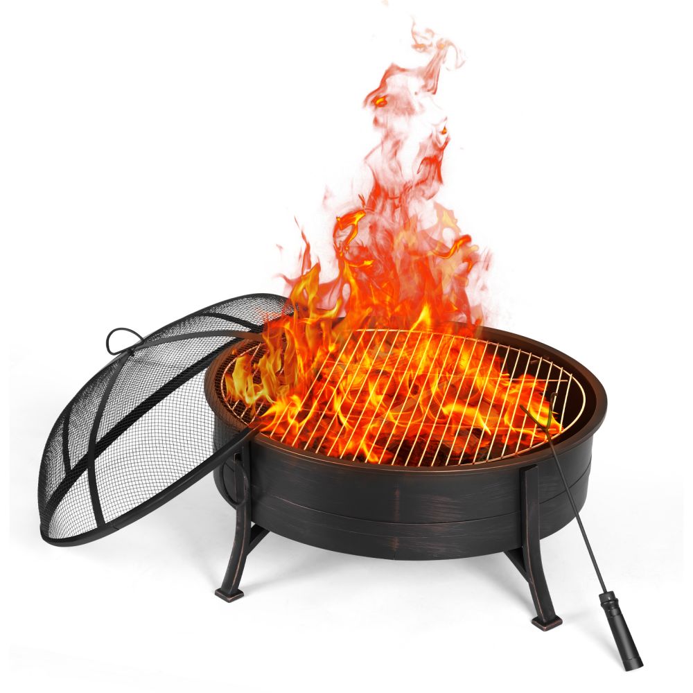 29inch Fire Pit, Wood Burning Fire Bonfire Pits Outdoor BBQ Grill Fire Pit Bowl for Camp