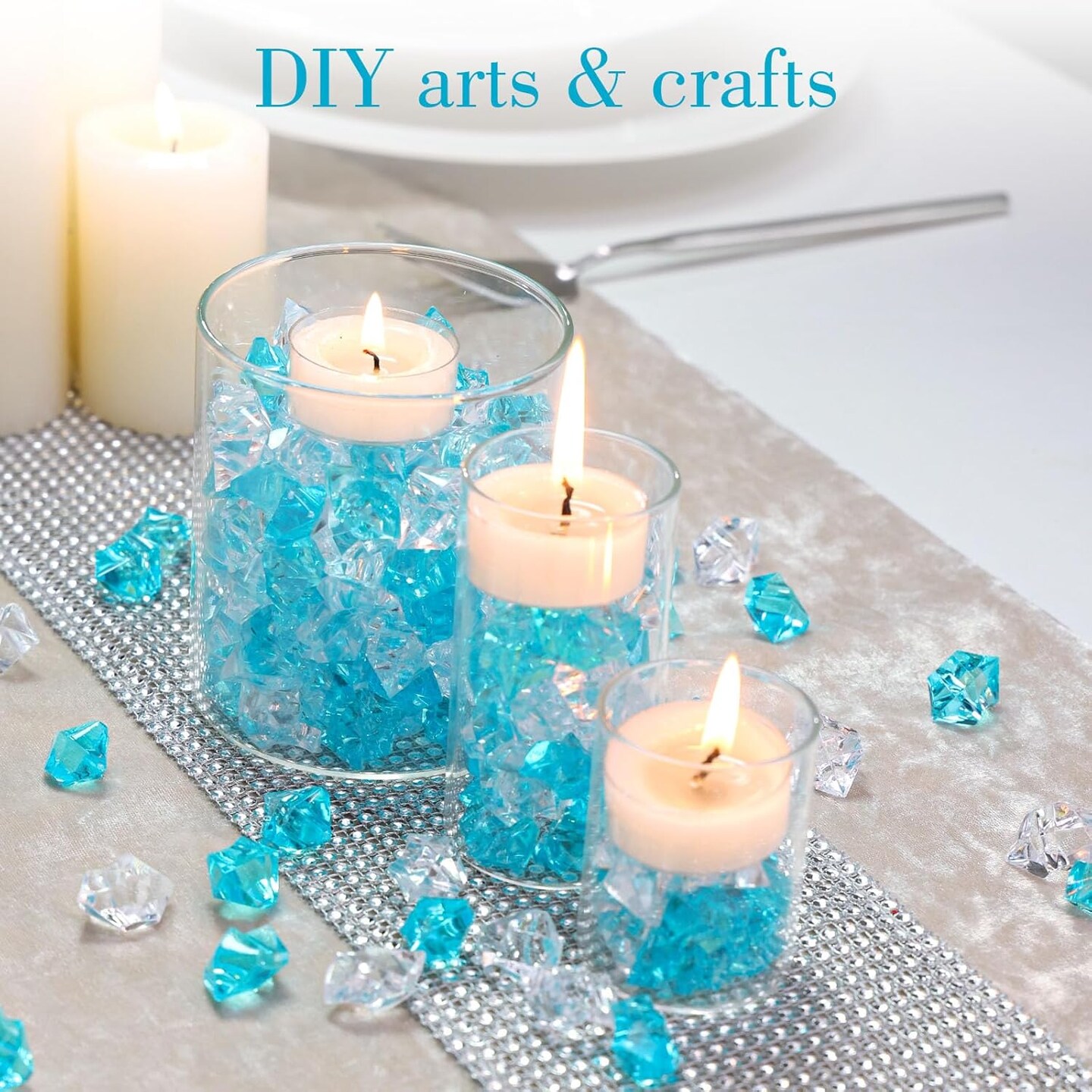 Blue and White Fake Ice Rocks, 150 PCS Acrylic Decorative Ice Clear Ice Rock Diamond Crystals Gems