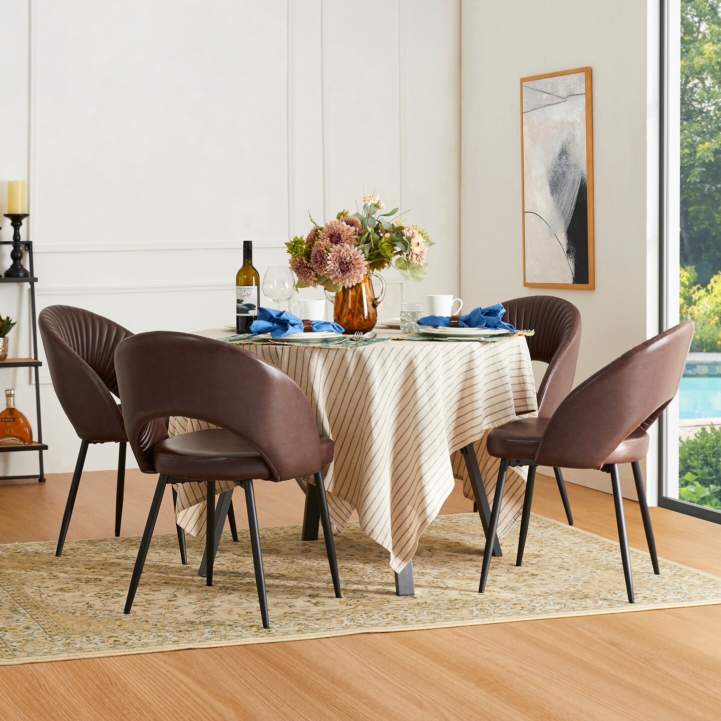 Set of 2/4Mid-Century Modern Quilted PU Leather Dining Side Chair with Metal Tapered Legs