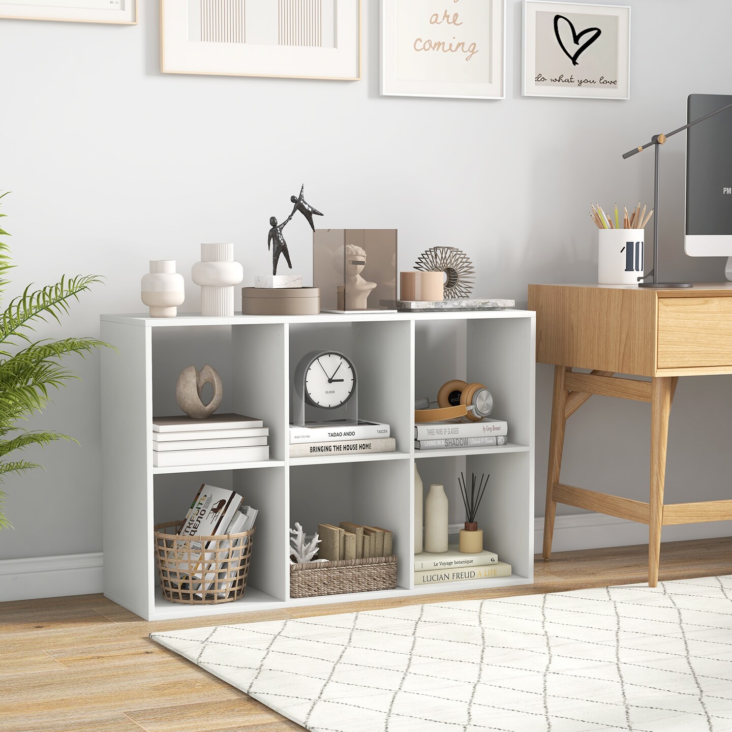 White 6 Storage Cube Bookshelf with Back Guardrail Perfect Addition for Any Room