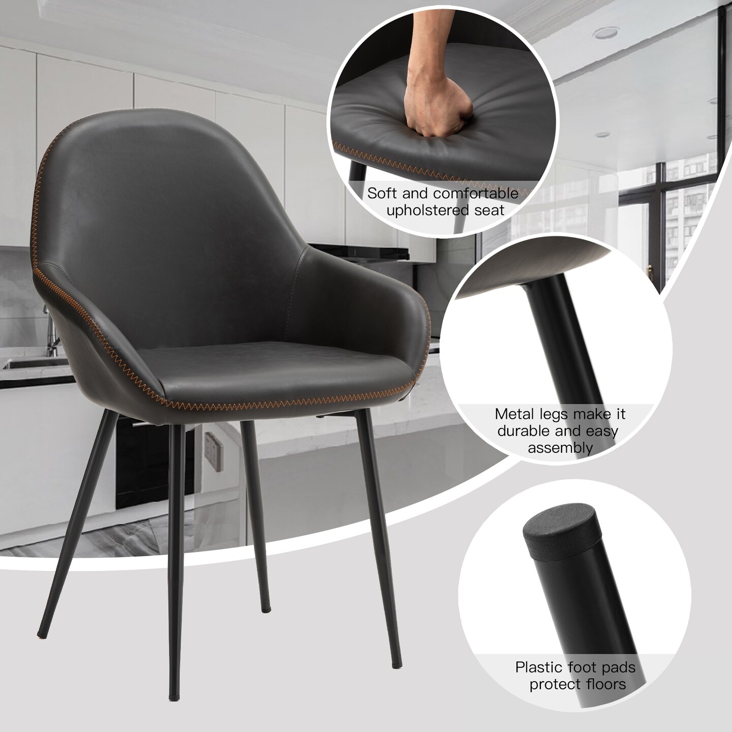 Set of 2/4 Mid-Century Modern Leatherette Dining Armchairs