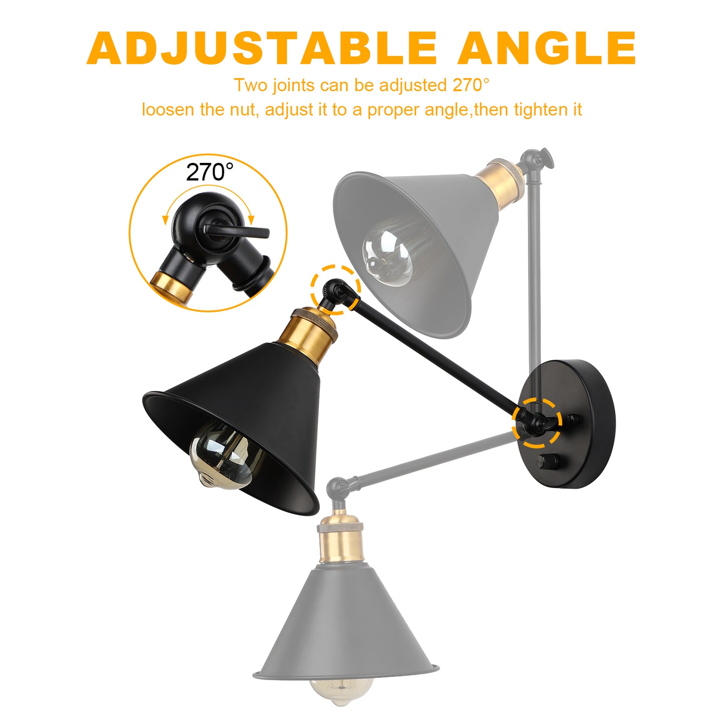 2pcs Adjustable 270 Degrees Dimmable Swing Arm Wall Sconce Hardwired Industrial Plug-In Vintage Lamp Suitable For Bedroom, Bedside, Living Room, Dormitory