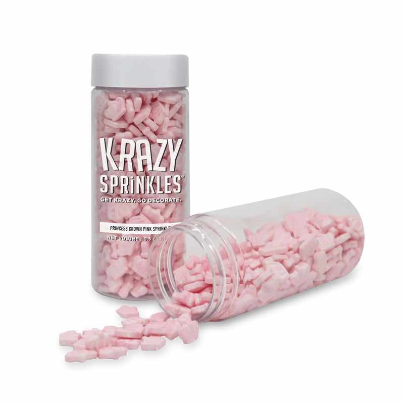Krazy Sprinkles - Pink Princess Crowns (1/2 Cup, 1x Jar) for Cakes, Ice Cream &#x26; Cookies