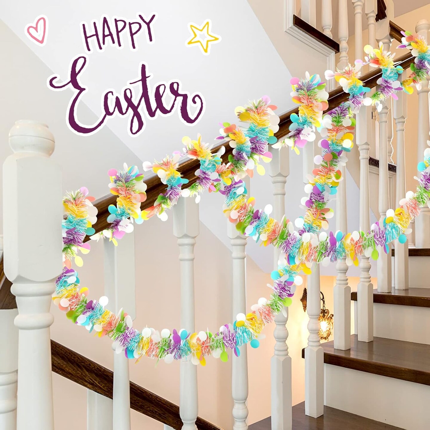 8 Rolls/ 52 Feet Easter Tinsel Garland Colorful Tinsel Twist Garland Spring Hanging Tinsel Ornament