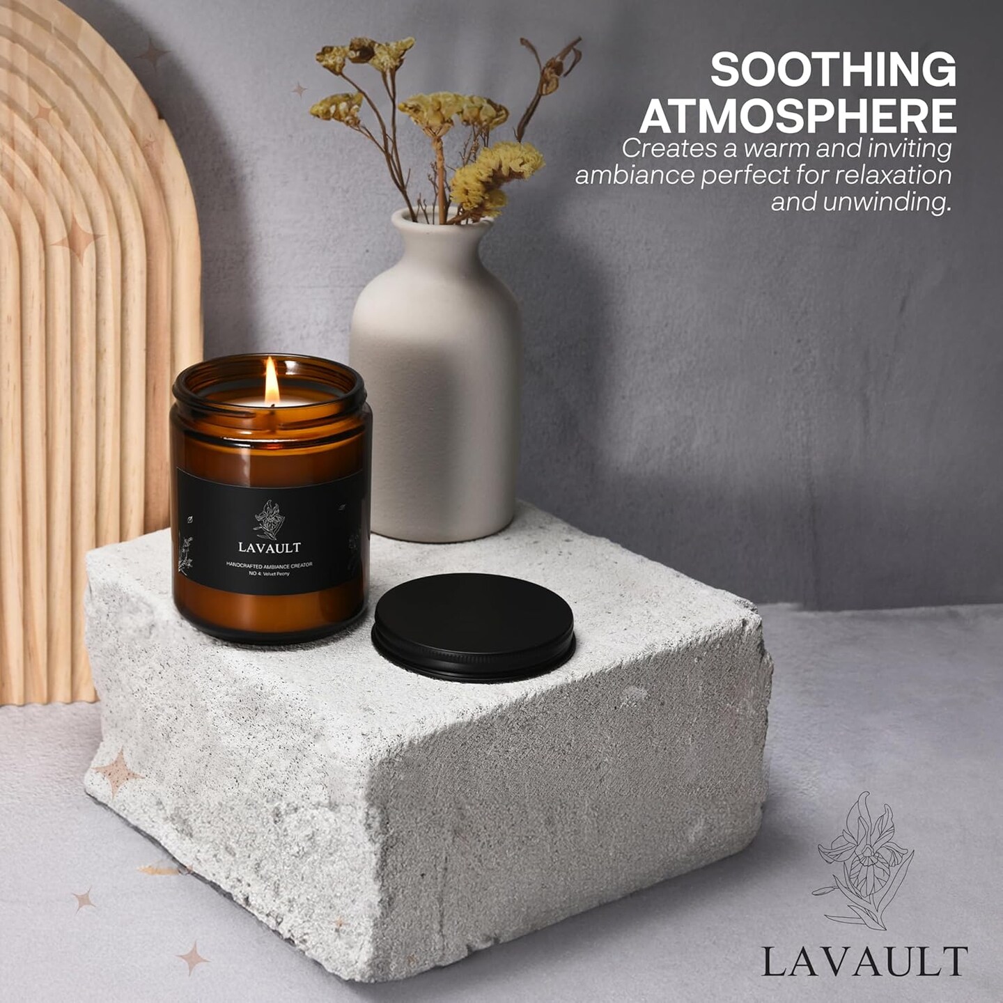 Scented Jar Candles - Calm Smelling Candle - Candlestick Safe Material - Warm and Cozy with 100% Natural Soy Wax and Essential Oil - Hours of Aromatherapy Scent - Velvet Peony Aroma Brown