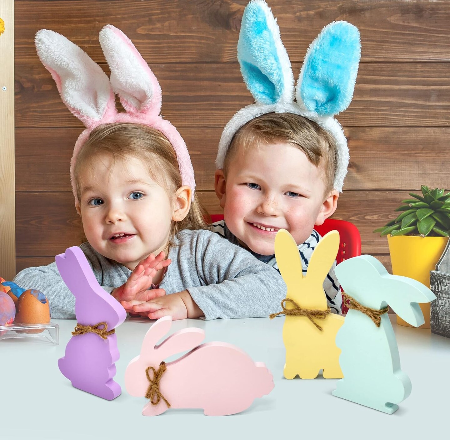 4 Easter Bunny Table Decorations Centerpieces Decorative Wooden Spring Shaped Bunnies Rabbit Table Top Sign