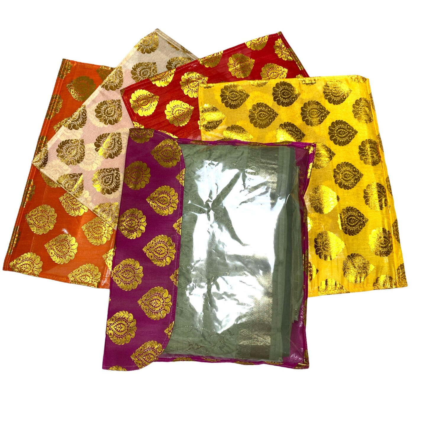 5 Assorted Brocade Sari Bags with Zipper Closure Clothes Organizer Sari Storage Bag for Wardrobe and Gifting Storage Wedding Favor Cloth Case Birthday