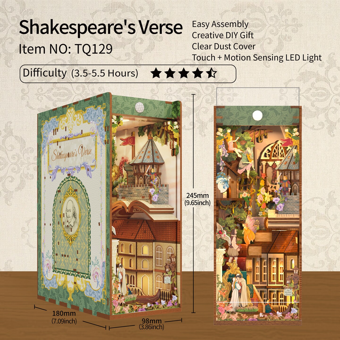 DIY Book Nook Kit - Shakespeare&#x27;s Verse w/ Dust Cover