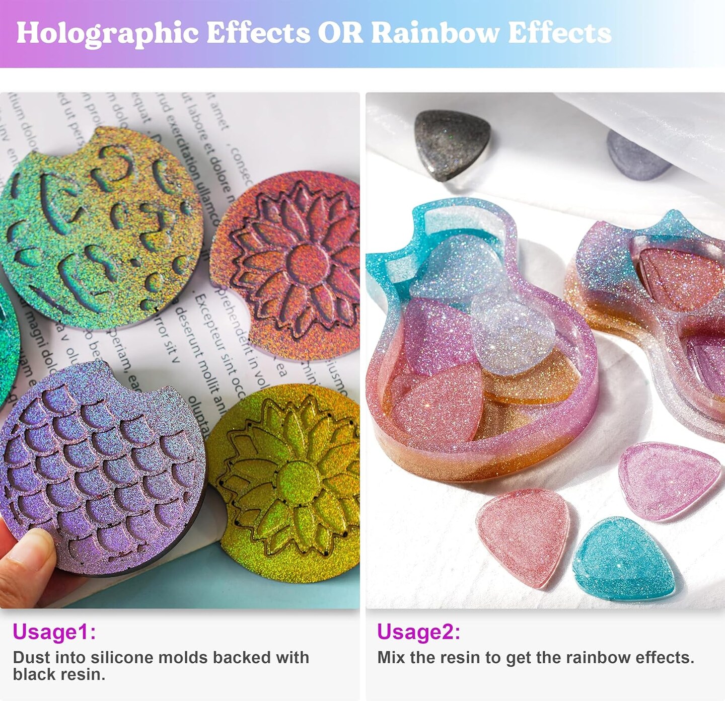LET&#x27;S RESIN 0.08mm Holographic Glitter, Ultra Fine Glitter for Epoxy Resin/Resin Molds, Sparkle Saturated Color Glitter Powder for Nail Art, Slime, Tumbler, Hair