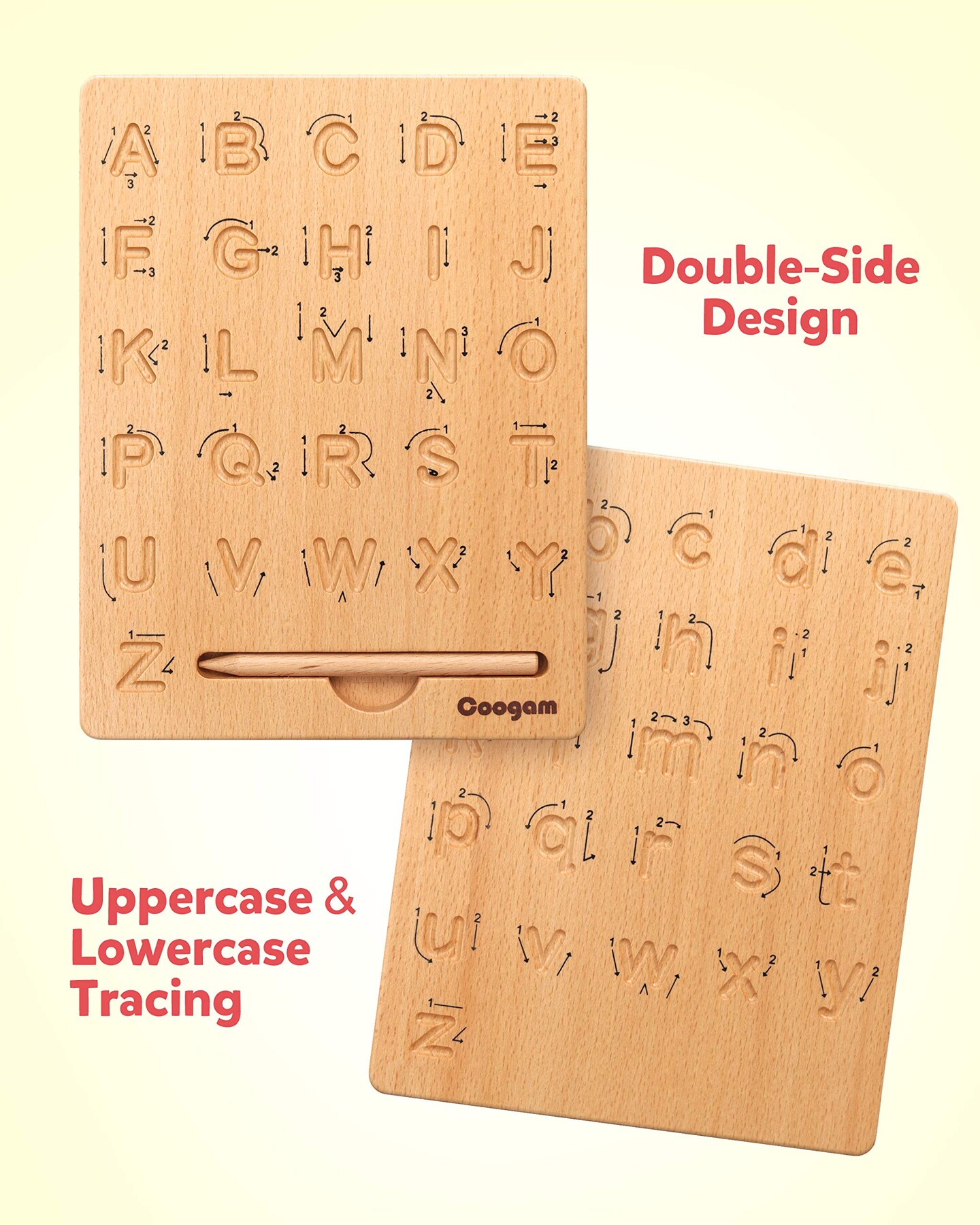Wooden Letters Practicing Board, Double-Sided Alphabet Tracing Tool Learning to Write ABC Educational Toy Game Fine Motor Montessori Gift for Preschool 3 4 5 Years Old Kids