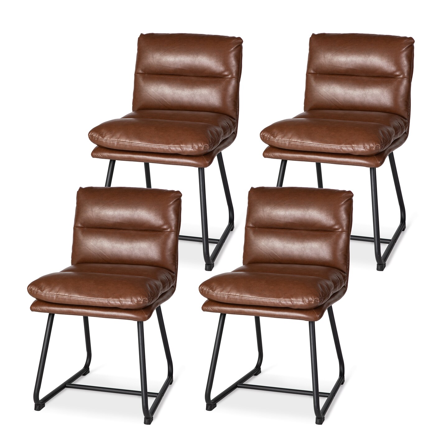 Set of 2/4 Mid-Century Modern Leatherette Solid Back Dining Chair with V-shaped Solidwood Legs