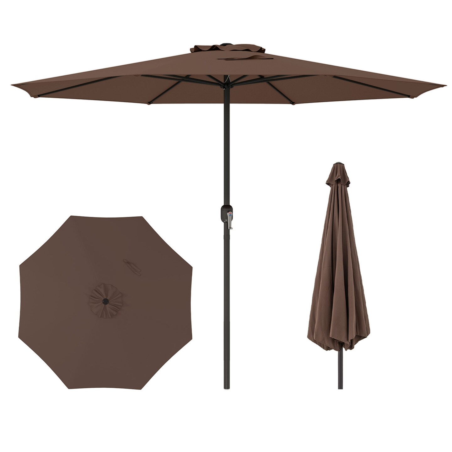 12 Feet Patio Umbrella, Fabric, Crank Handle, 8 Sturdy Ribs, Outdoor Shade for Garden &#x26; Deck