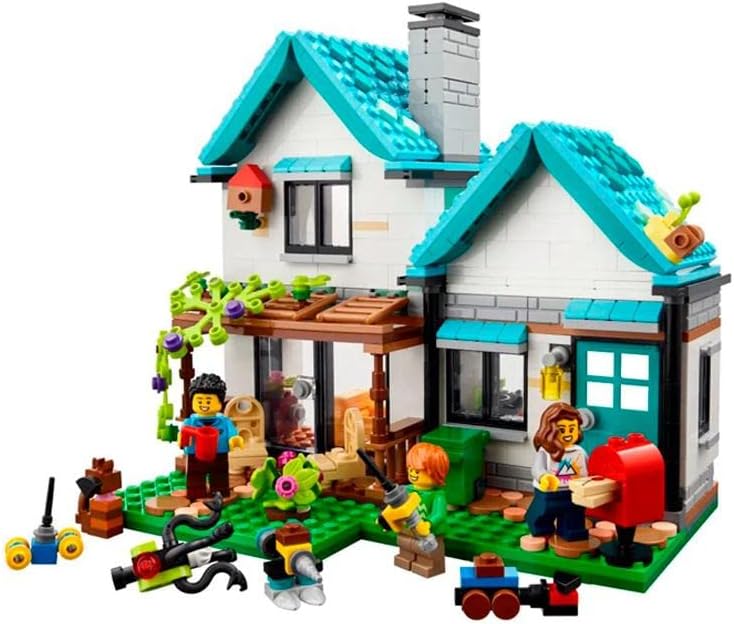 Creator 3 in 1 Cozy House Building Kit, Rebuild into 3 Different Houses, Includes Family Minifigures and Accessories, DIY Building Toy Ideas for Outdoor Play for Kids, Boys and Girls, 31139