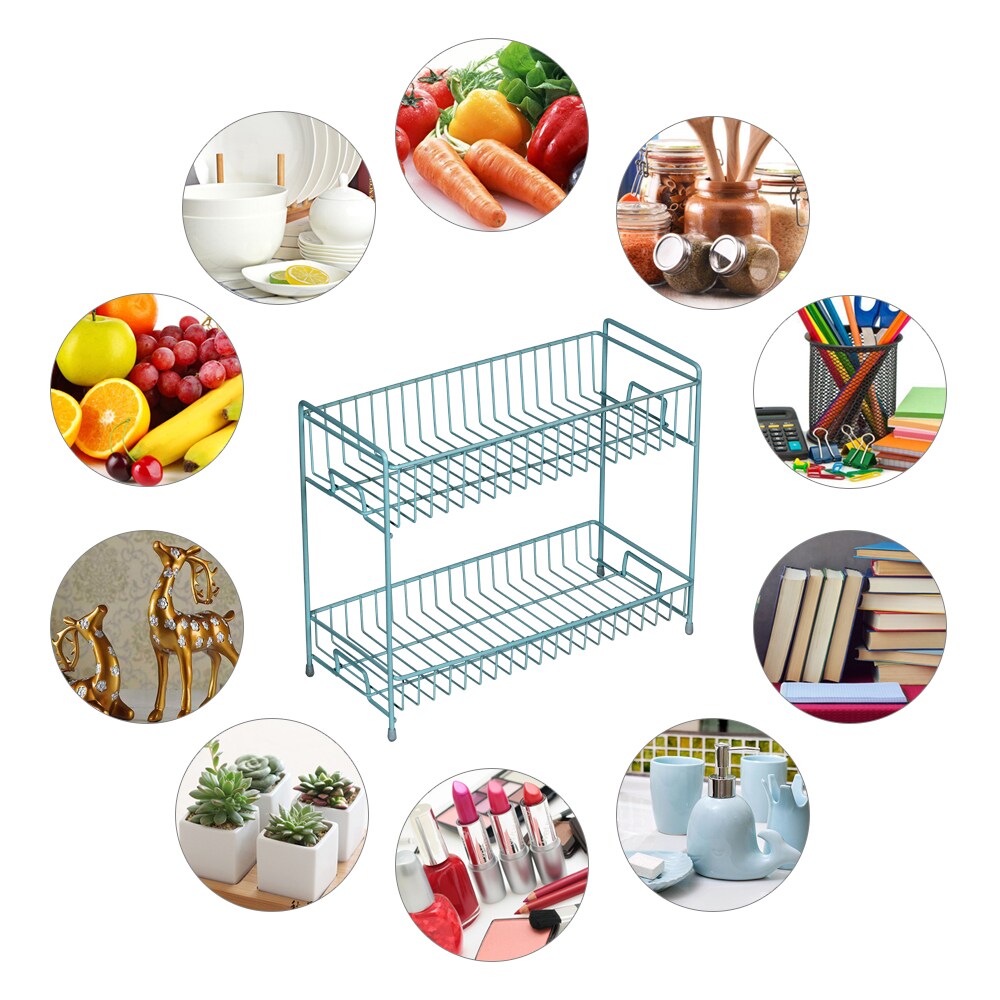 Blue 2-Tier Spice Rack for Countertop, Kitchen Storage Organizer Shelf Counter Shelf Under Sink Cabinet Organizer for Kitchen Bathroom Office
