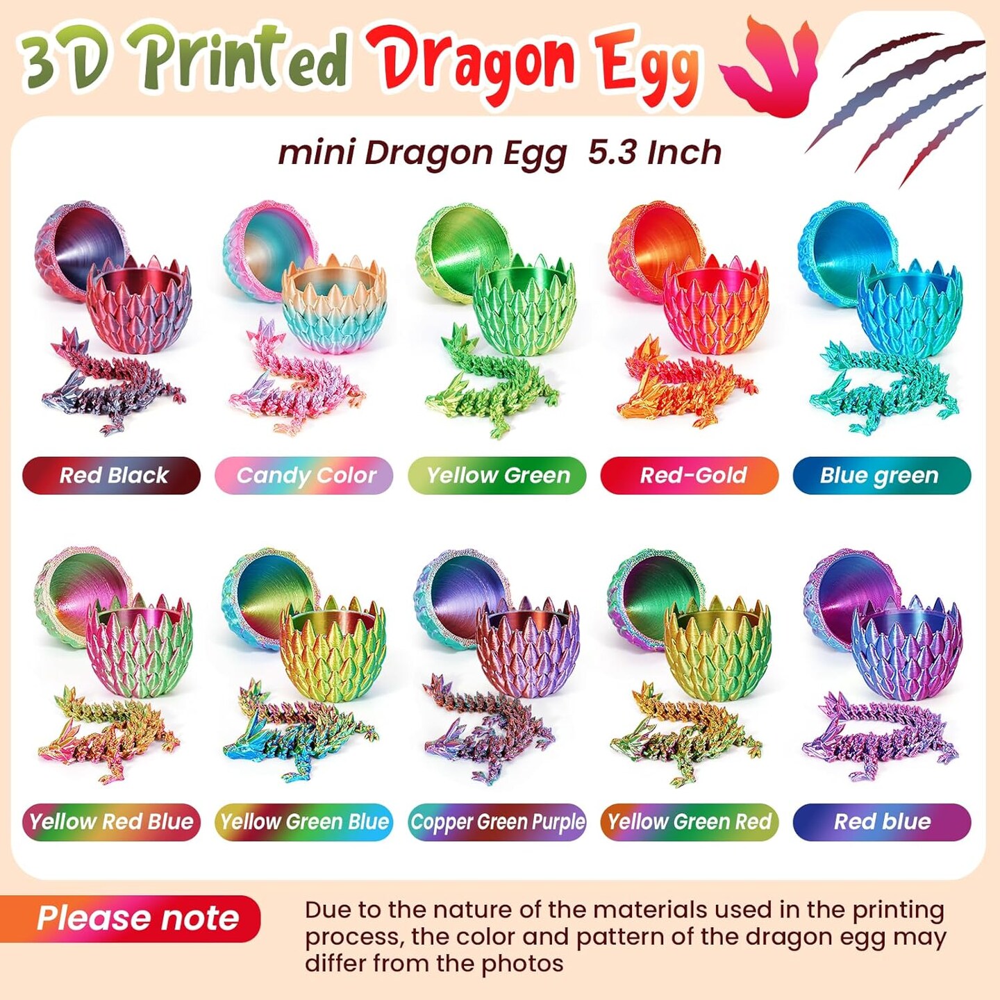 4PCS 3D Printed Dragon Eggs with Dragon Inside,Prefilled Mini Easter Eggs Articulated Crystal Dragon Fidget Toys