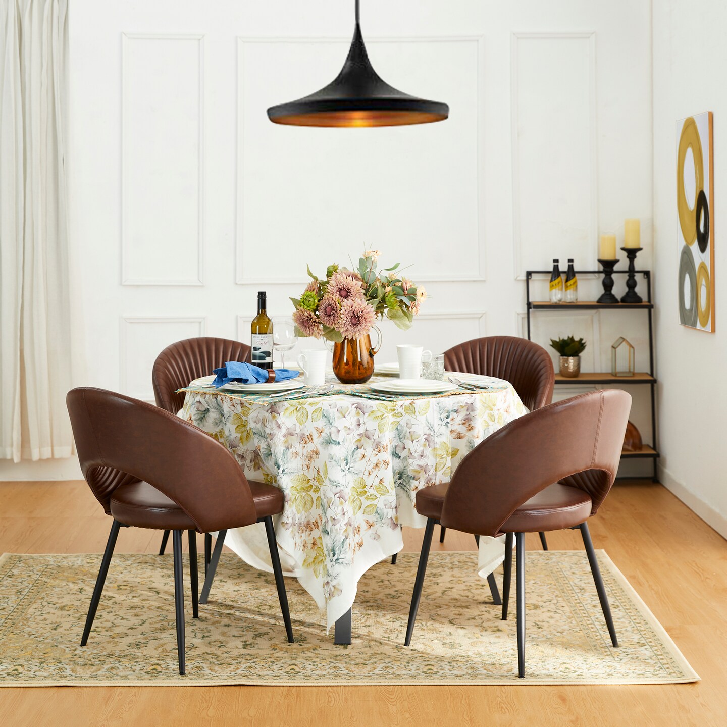 Set of 2/4Mid-Century Modern Quilted PU Leather Dining Side Chair with Metal Tapered Legs