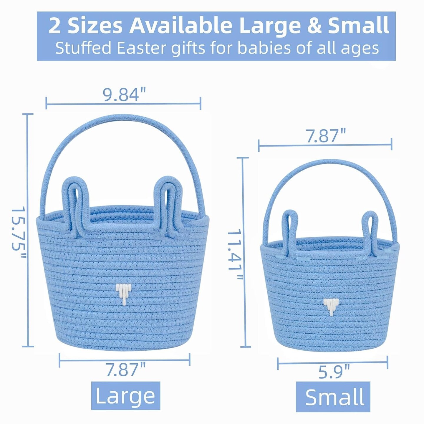 Easter Basket,Easter Gift Basket Empty,Easter Basket for Kids,Infant,Baby First Easter Basket,Easter Egg Hunt Basket for Children,Easter Bunny Small Basket Bucket Blue 7.87 x 5.9 x 5.9