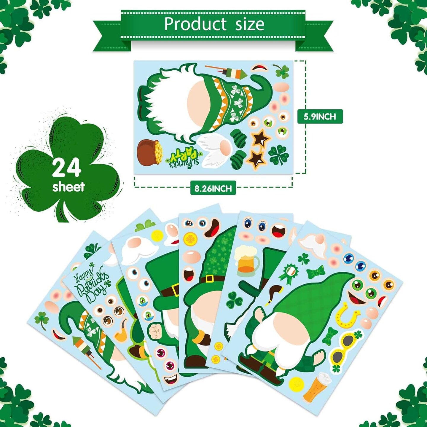 36 Sheets St Patrick&#x27;s Day Stickers Make a face Sticker for Kids