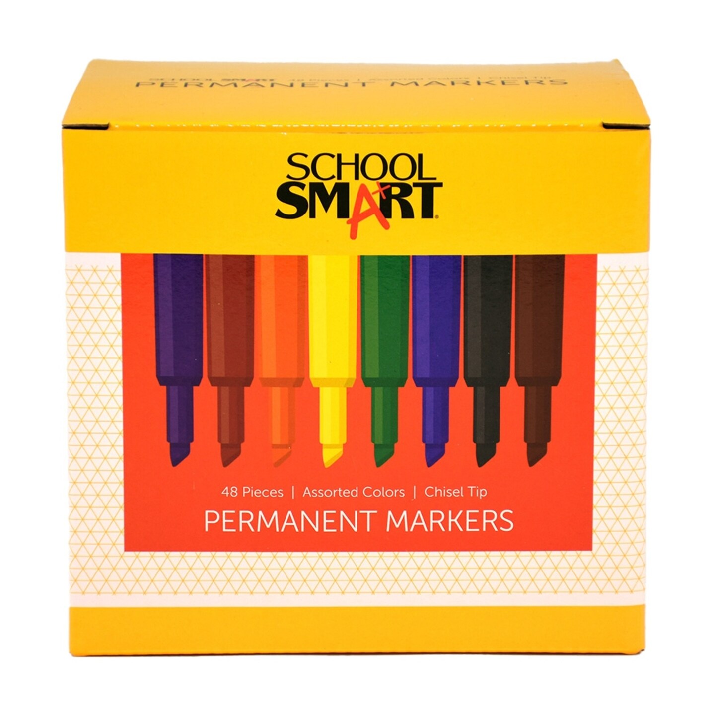 School Smart Non-Toxic Permanent Markers, Broad Chisel Tip, Assorted Colors, Pack of 48