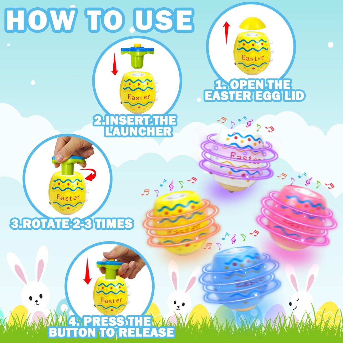 Light up Easter Egg spinning Top Toys with Music for Kids