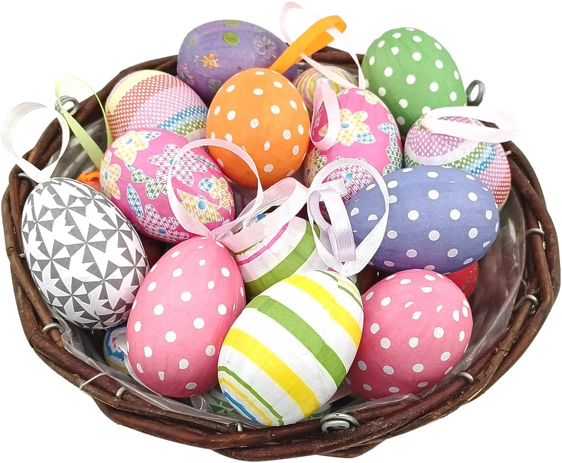 12pcs New Colorful Paper Mache Foam Egg Hanging Ornaments Easter Tree Christmas Decoration