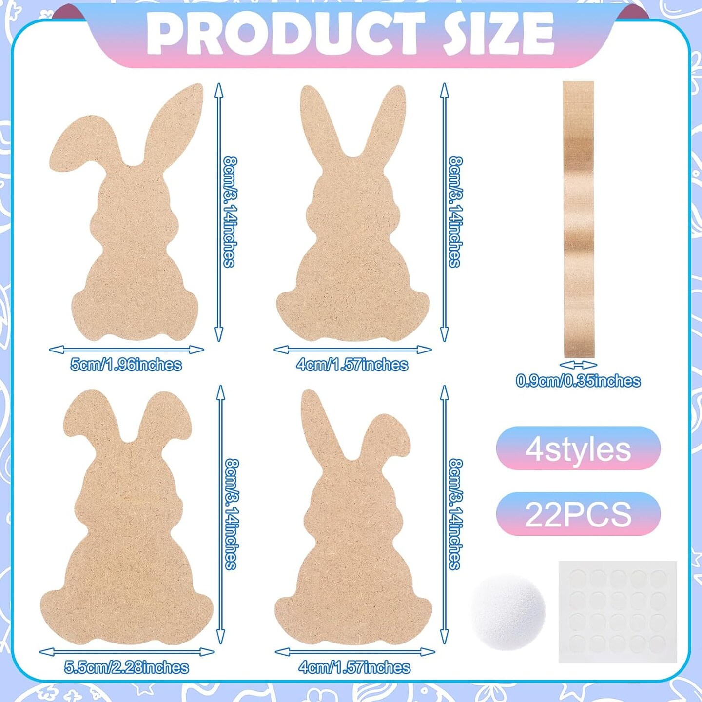 22 Pcs Easter Wooden Bunny Cutouts for Crafts, Unfinished Easter Wood Cutouts Bunny Table Sign
