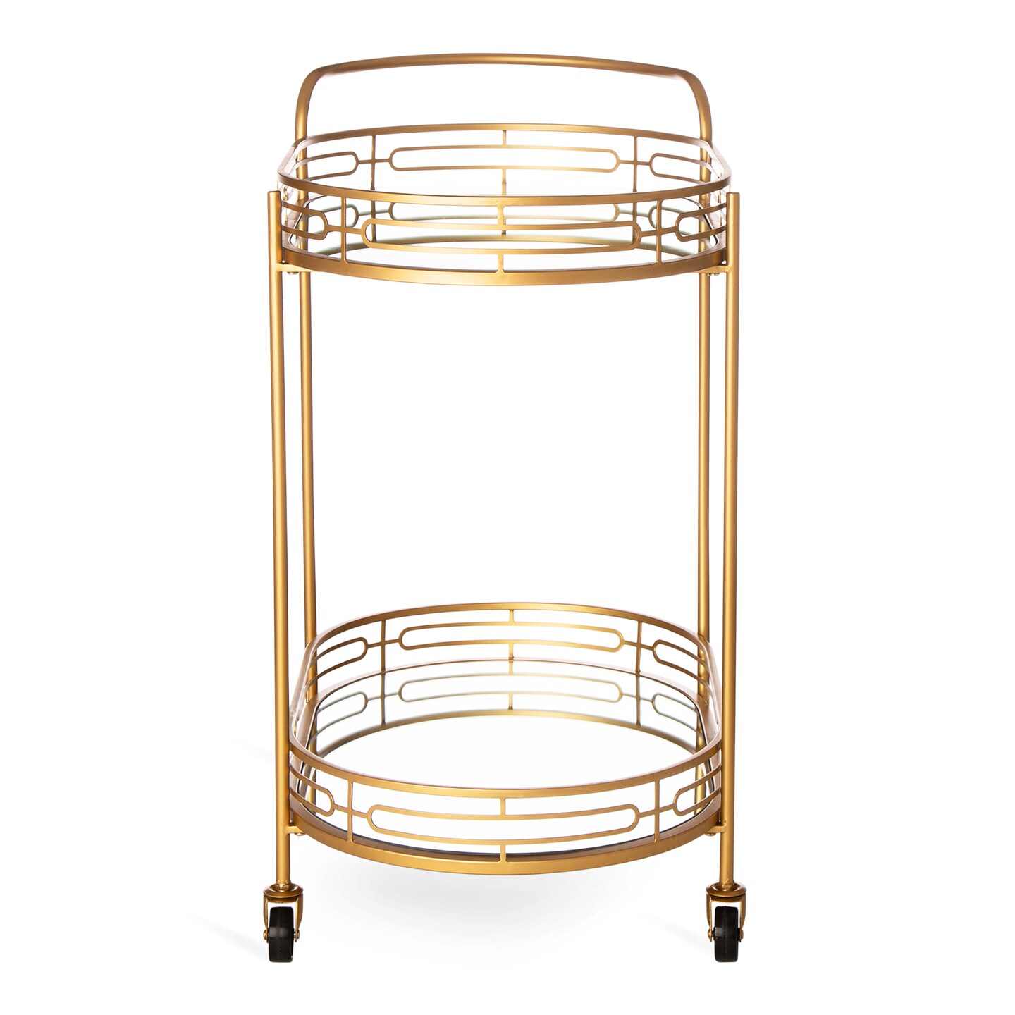 30.75&#x22;H Deluxe 2-Tier Metal Oval Mirrored Bar Cart -Golden