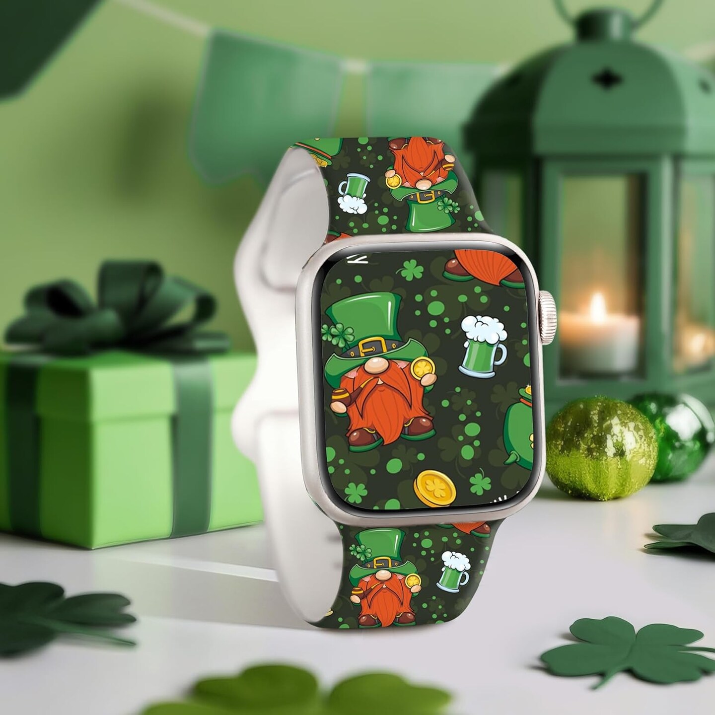 Compatible with Dressy Designer Silicone St Patrick&#x27;s Day Apple Watch Bands for Women Men 42mm(Series 10) 41mm 40mm 38mm, St Patrick&#x27;s Day iWatch Bands for St Patrick&#x27;s Day Apple Watch Watch Ultra 2 1 SE Series 10 9 8 7 6 5 4 3 2 1 Sport Band (Leprec