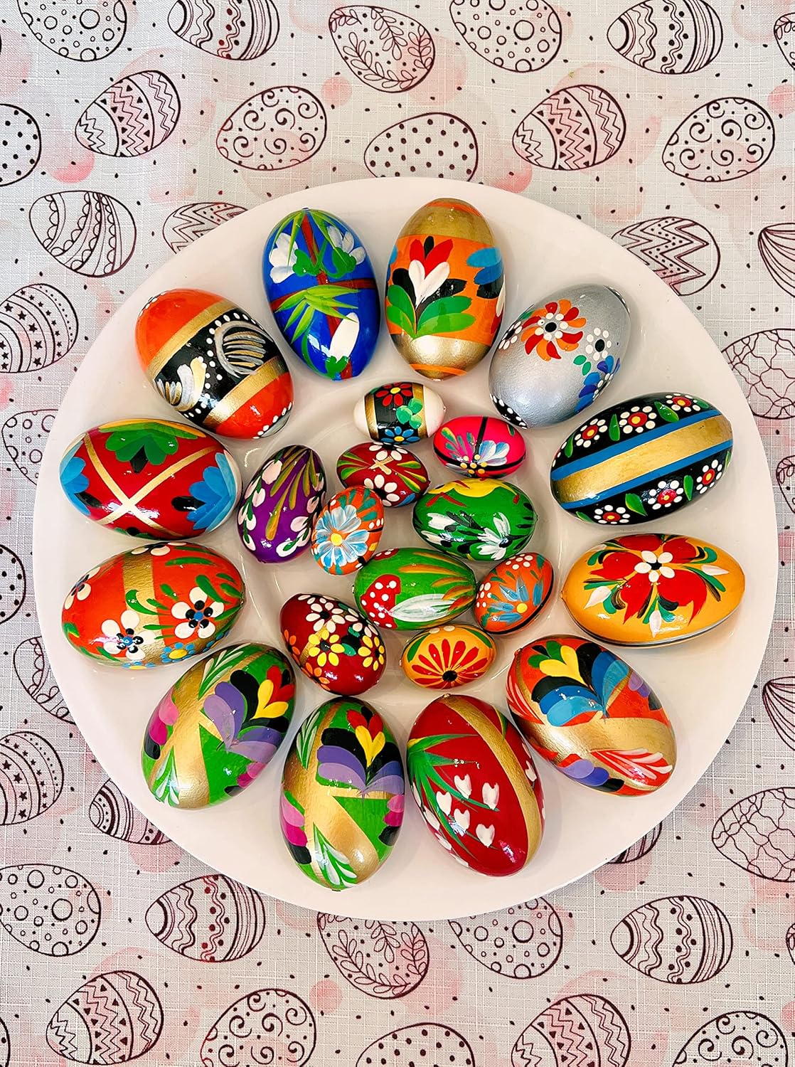 Polish Easter Handpainted Wooden Eggs (Pisanki) Decorative Eggs for Easter Set of 6 Medium Eggs