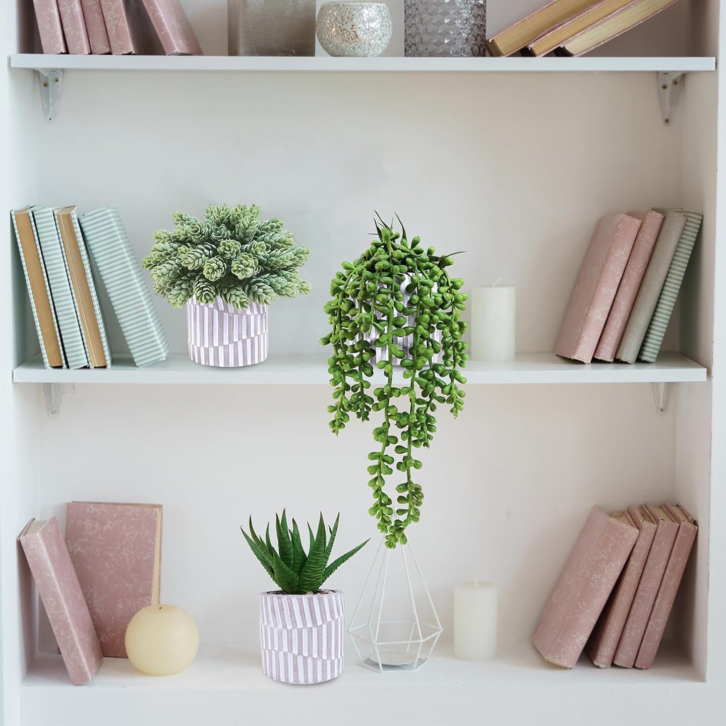 3-Pack Artificial Succulents – Stylish Greenery in Gray Geometric Pots