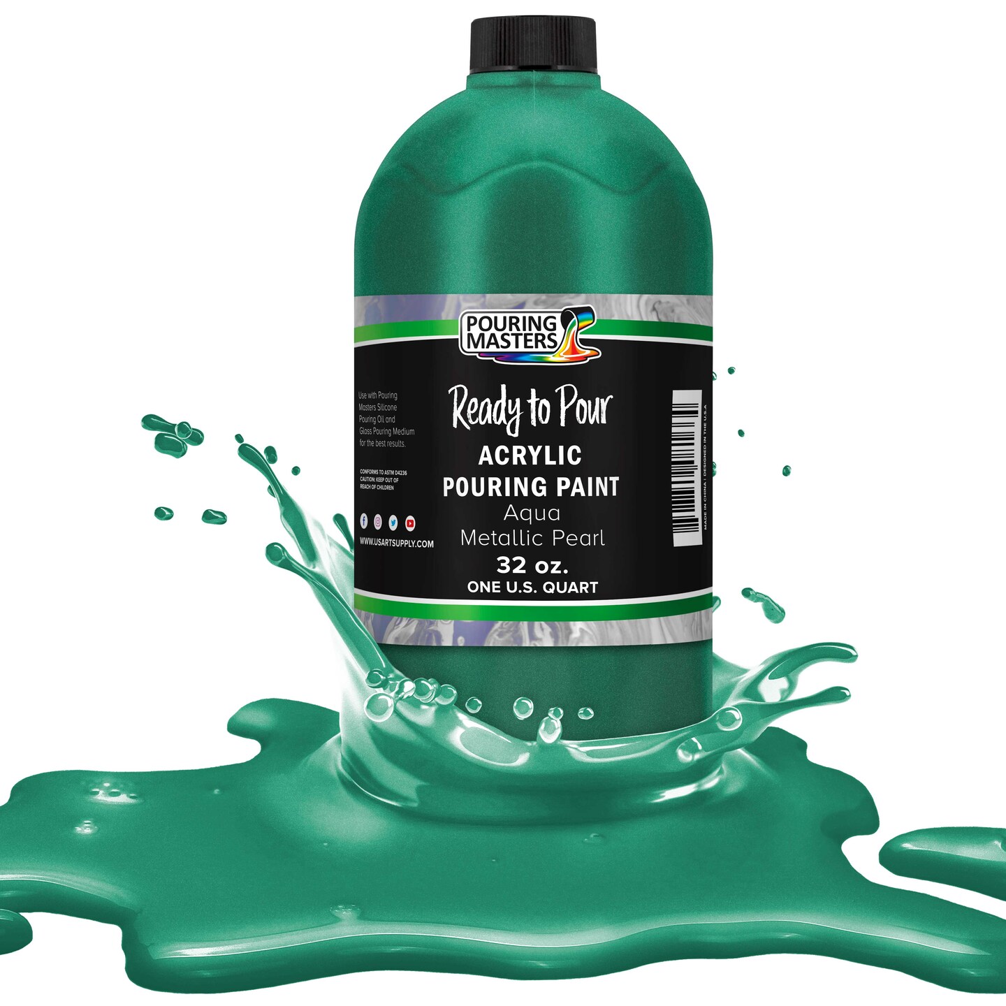 Aqua Metallic Pearl Acrylic Ready to Pour Pouring Paint - Premium 32-Ounce Pre-Mixed Water-Based - Painting Canvas, Wood, Crafts, Tile, Rocks