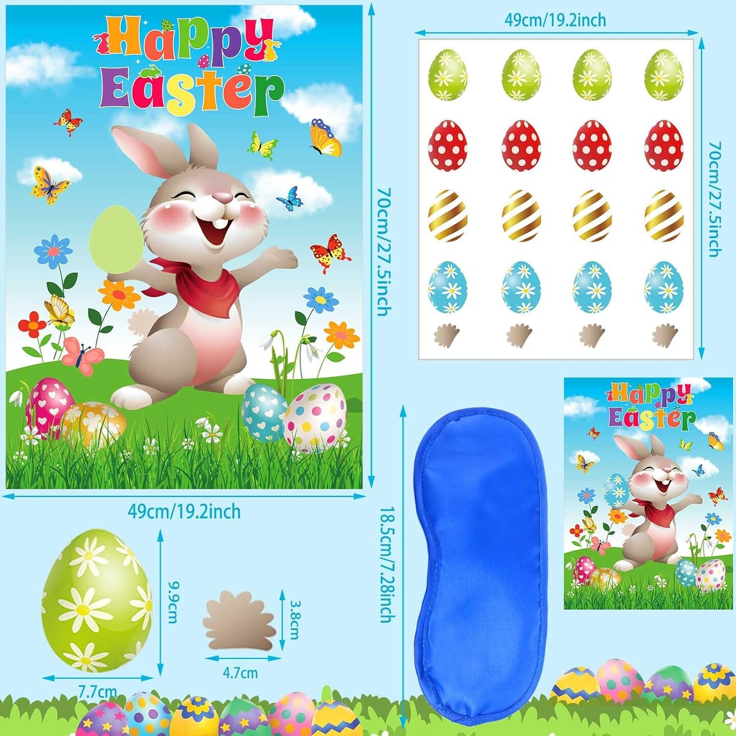 Pin The Tail on The Bunny Easter Games Easter Rabbit Games with 24 Stickers for Easter Party Decorations, Easter Egg Hunt Activities Happy Easter Party Favors Supplies