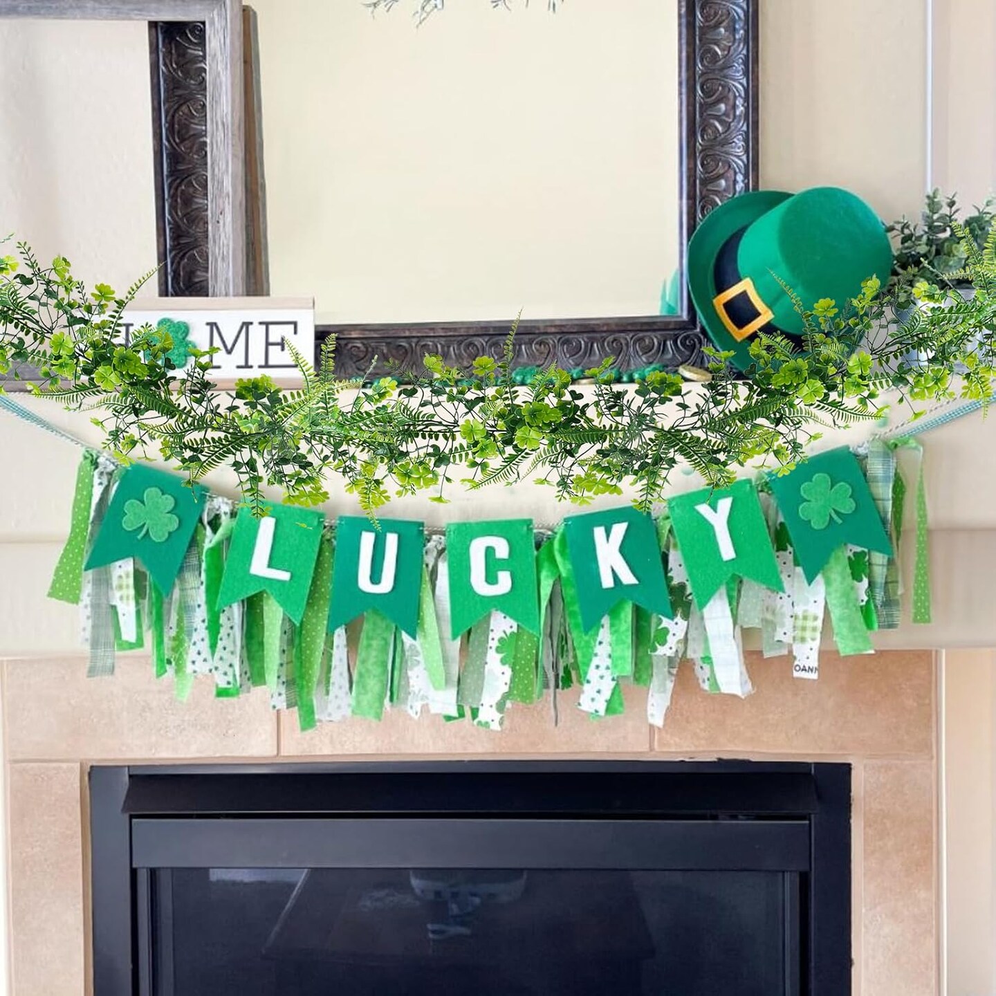 2 Pack 11.5Ft St Patricks Day Garland Shamrock Clover Plants Faux Greenery Garland with Fern Artificial Ivy Vines Garland for Spring Home Indoor Outdoor Wall Garden Front Door Decor