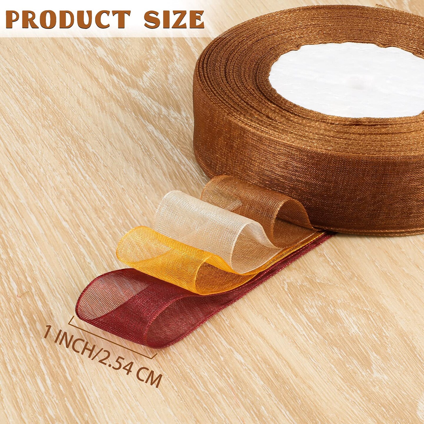 4 Rolls Fall Sheer Chiffon Ribbon 200 Yards Autumn Pure Color Fabric Polyester Wrapping Ribbon Transparent Organza Gift Wrapping for Thanksgiving Presents Party Decor(1&#x27;&#x27; Wide)