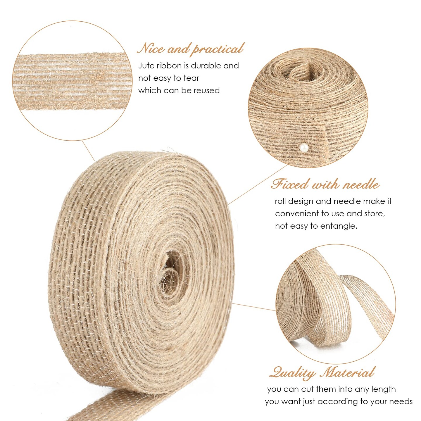 33Yards Jute Burlap Fabric Ribbon,Brown Premium Fabric Craft Ribbon,Personalized Ribbon for Big Bow,Wreath,Wedding,Gift Wrapping,Party Favor,Home Decor,and DIY Craft(0.8" x 11Yards x 3 Rolls)