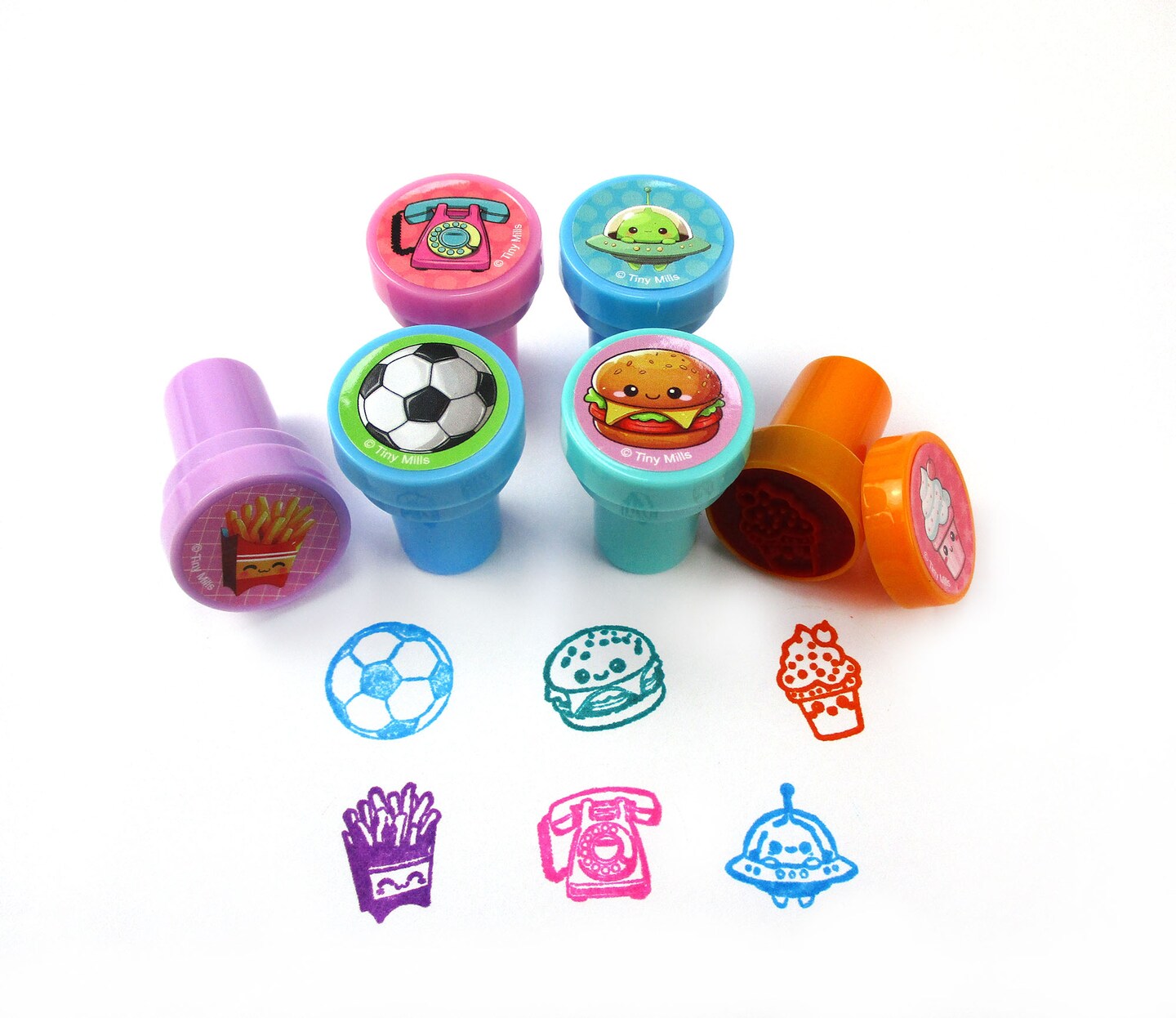 TINYMILLS 50 Pcs Assorted Kawaii Cute Stamps for Kids - Trendy Self-Ink Stamps for Birthday Party, Carnival, School &#x26; Rewards