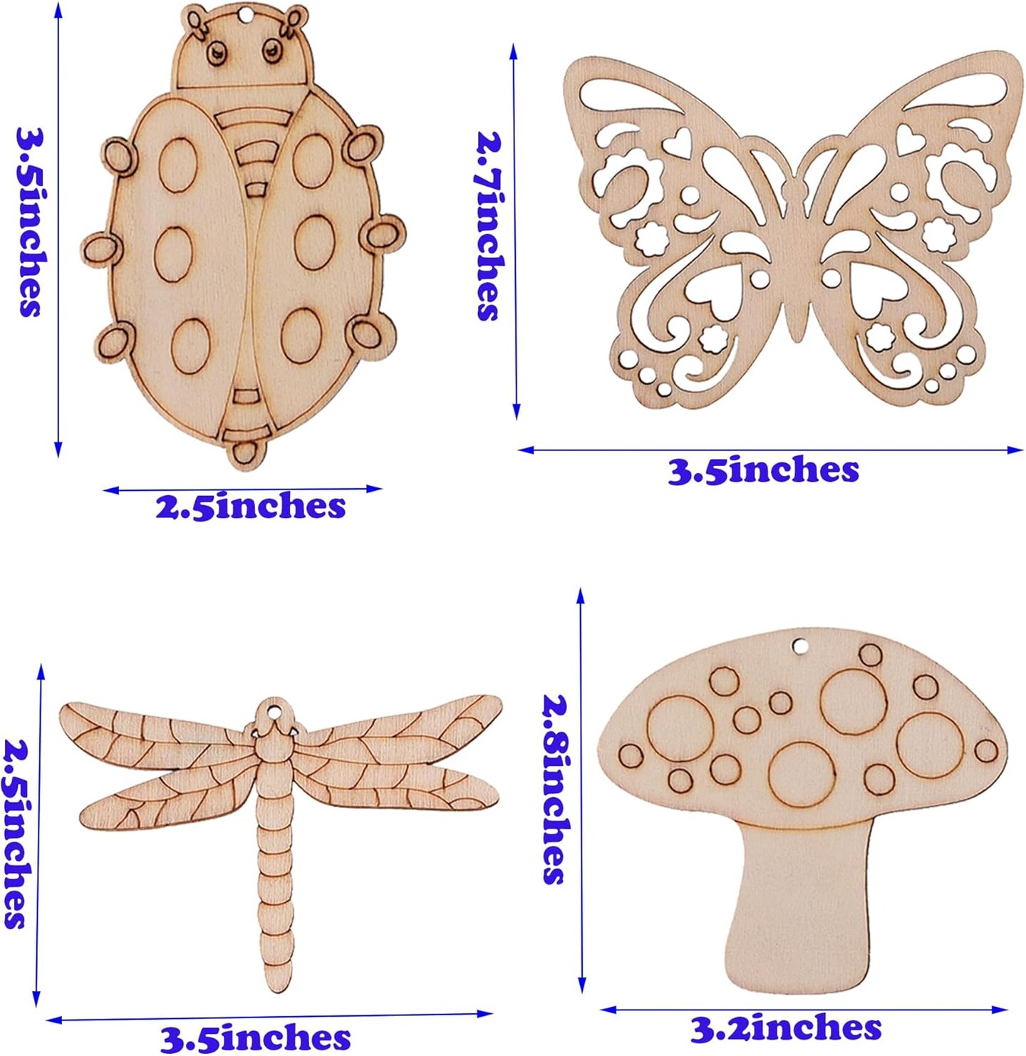 54-Pack Unfinished Wooden Cutouts for Kids – Insect Shapes for Painting, DIY Crafts, Room Decoration, and Creative Gift Projects