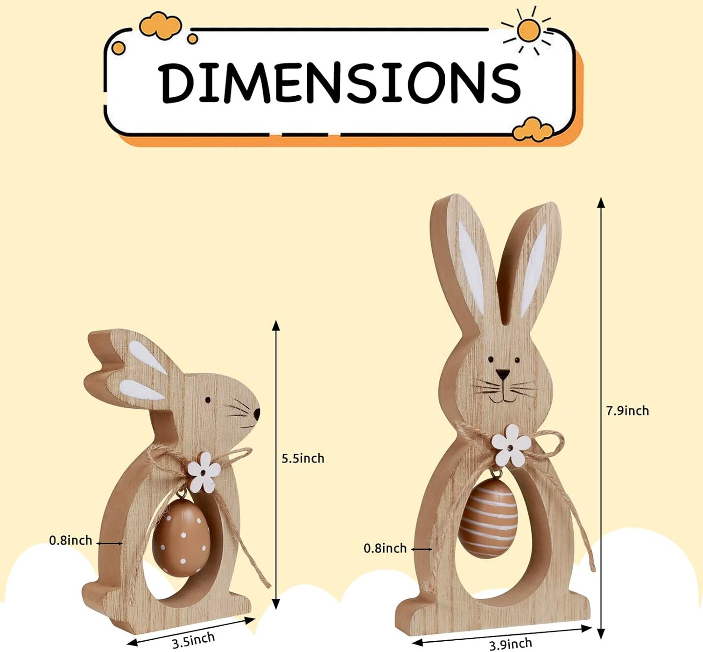 2Pcs Easter Decorations for the Home Farmhouse Rustic Wooden Bunny with Egg Easter