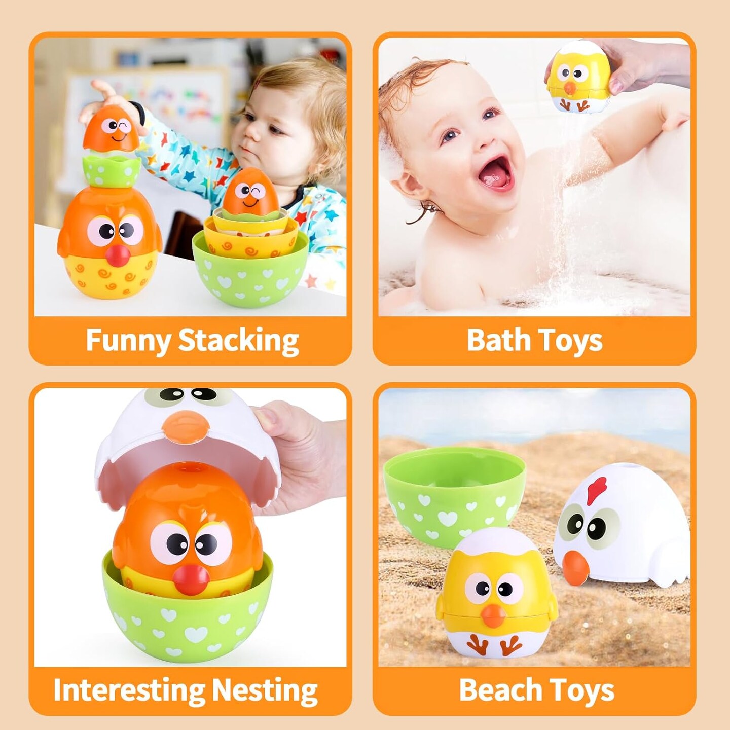 Chicken Toddler Easter Eggs Toys, Nesting Dolls Stacking Toys for Toddlers 1-3 Matching Shape Sorters Sensory Preschool Learning Baby Easter